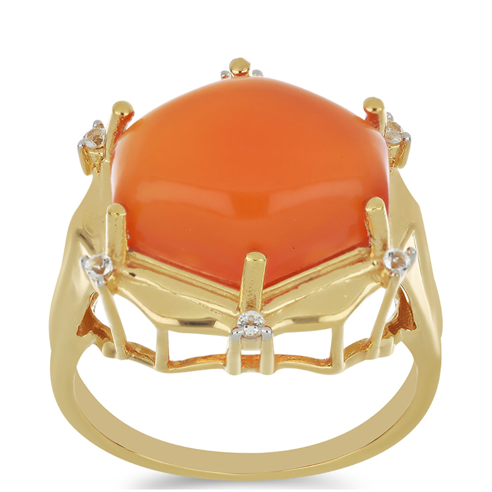 Pozlacený Stříbrný Prsten s Karneolem z Tagebau a Bílým Topazem