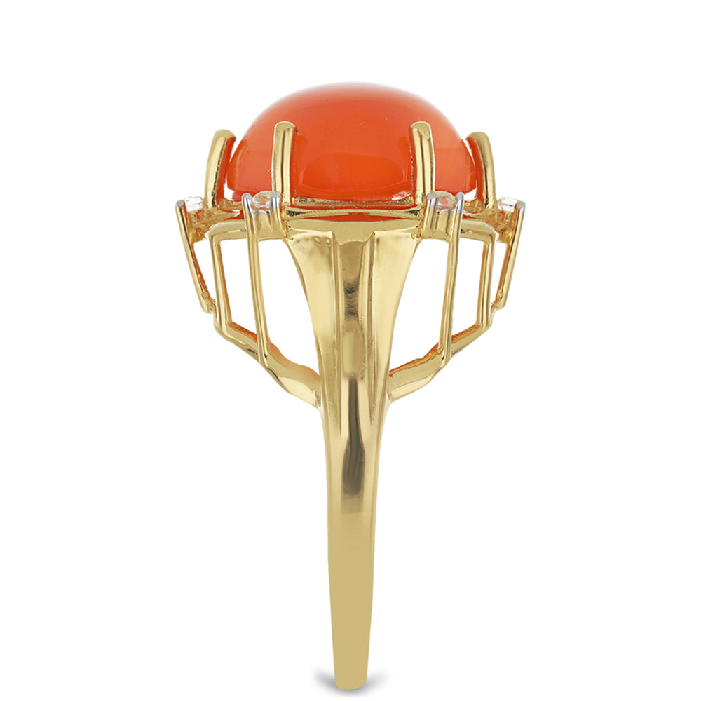 Pozlacený Stříbrný Prsten s Karneolem z Tagebau a Bílým Topazem 4 