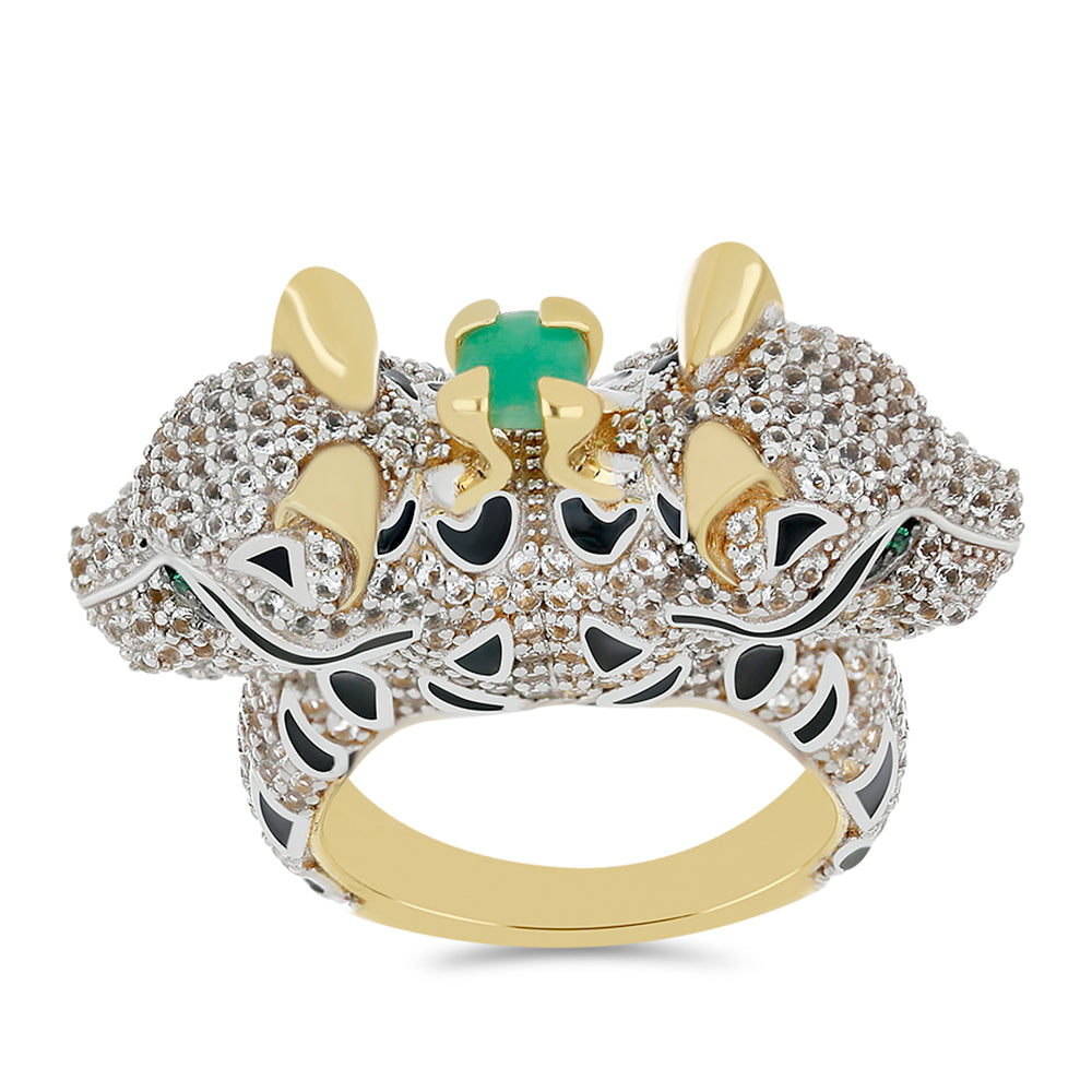 Pozlacený Stříbrný Prsten se Smaltem a Brazilským Smaragdem