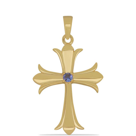 Kříž Pozlacený Stříbrný Přívěsek s Tanzanitem