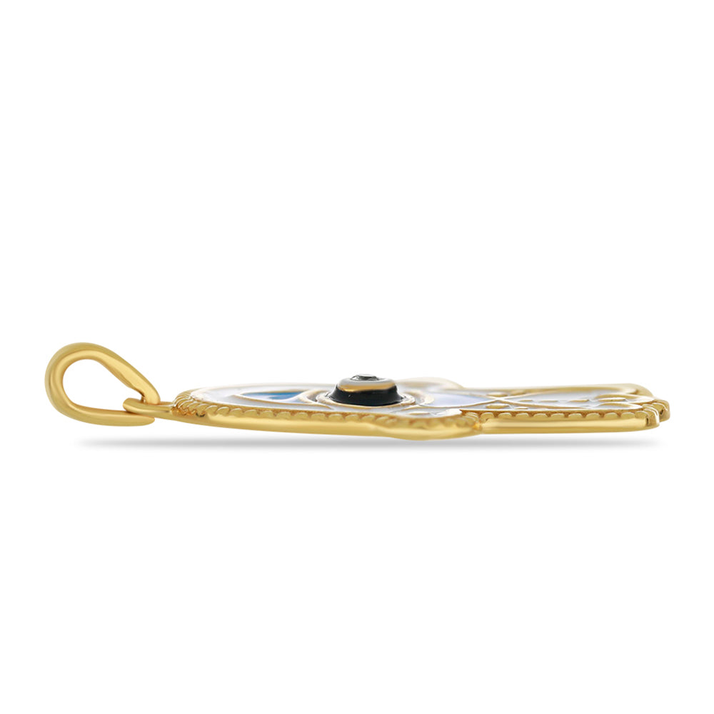 Pozlacené Stříbro 925/1000 - Přívěsek se Smaltem a Bílým Topazem - Karátové číslo: 0.02. přibližná hmotnost: 3.49 gramů 2 