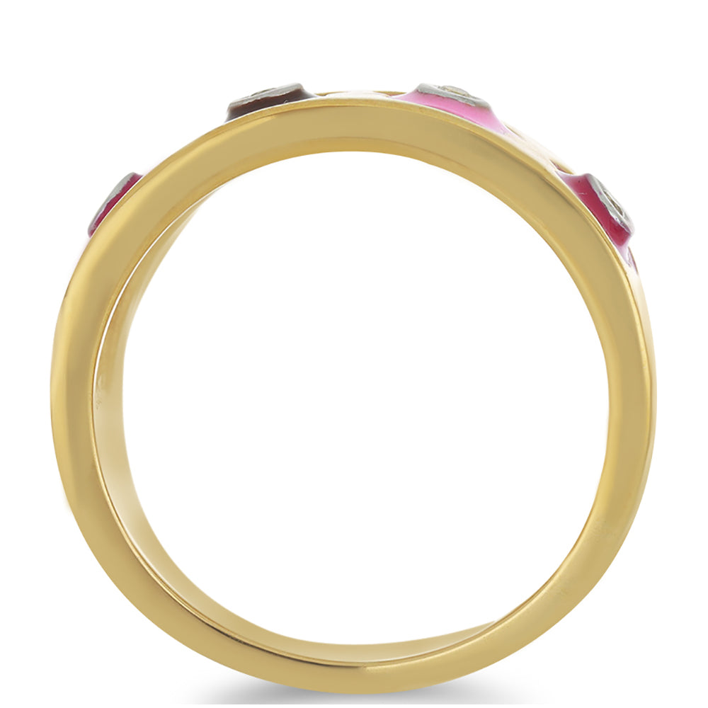 Pozlacené Stříbro 925/1000 - Prsten se Smaltem a Bílým Topazem - Karátové číslo: 0.07. přibližná hmotnost: 5.19 gramů 2 