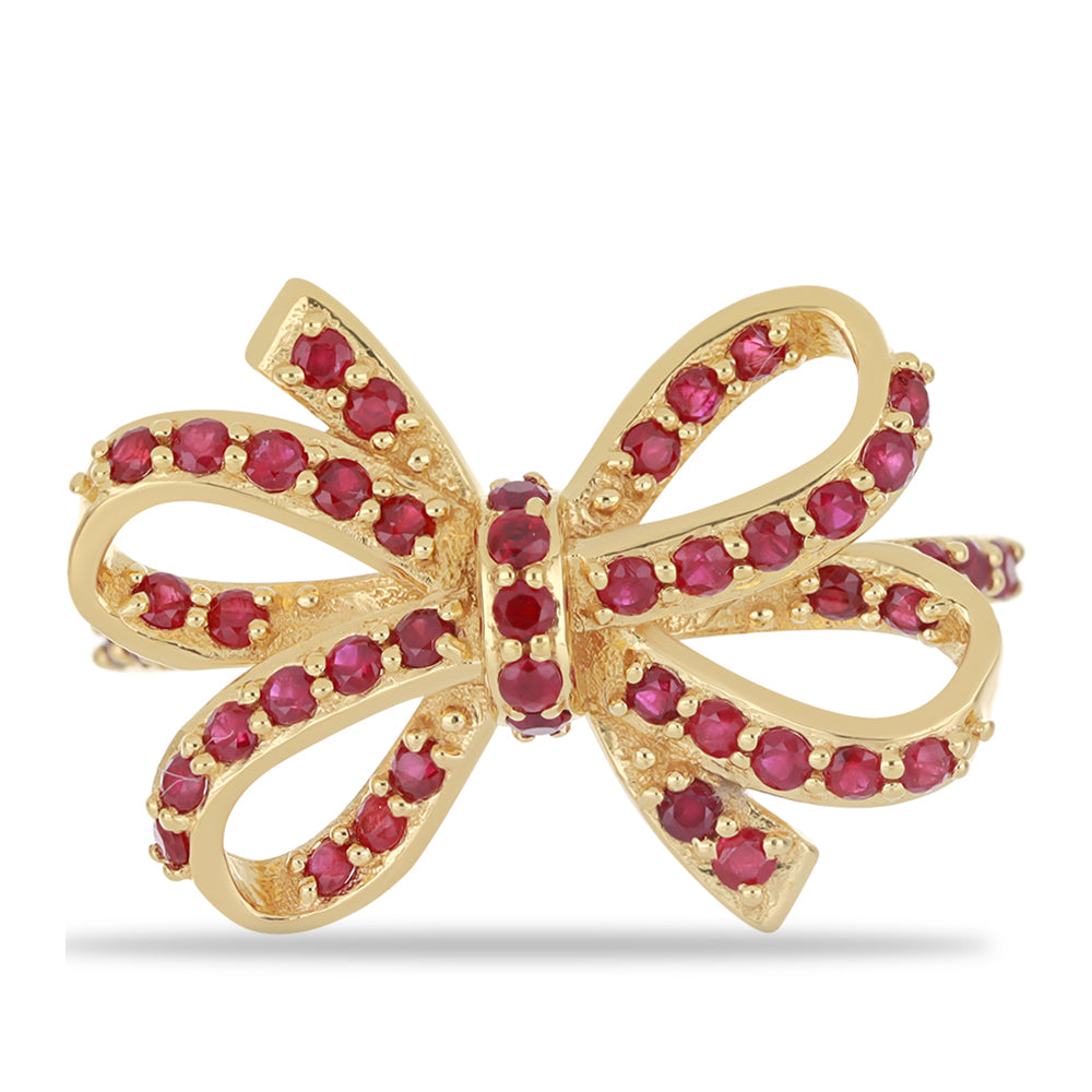 Pozlacené Stříbro 925/1000 - Prsten s Madagaskarským Rubínem - Karátové číslo: 0.89. přibližná hmotnost: 3.68 gramů