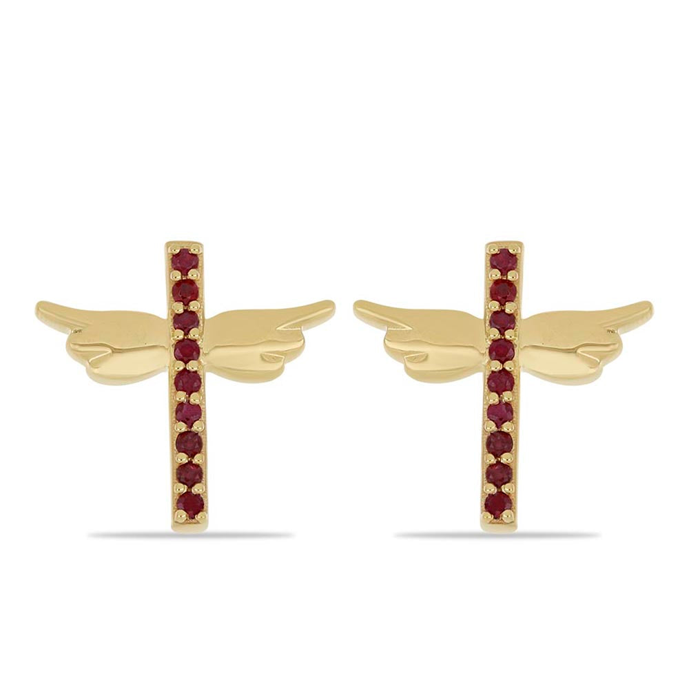 Pozlacené Stříbro 925/1000 - Náušnice s Madagaskarským Rubínem - Karátové číslo: 0.32. přibližná hmotnost: 3.21 gramů