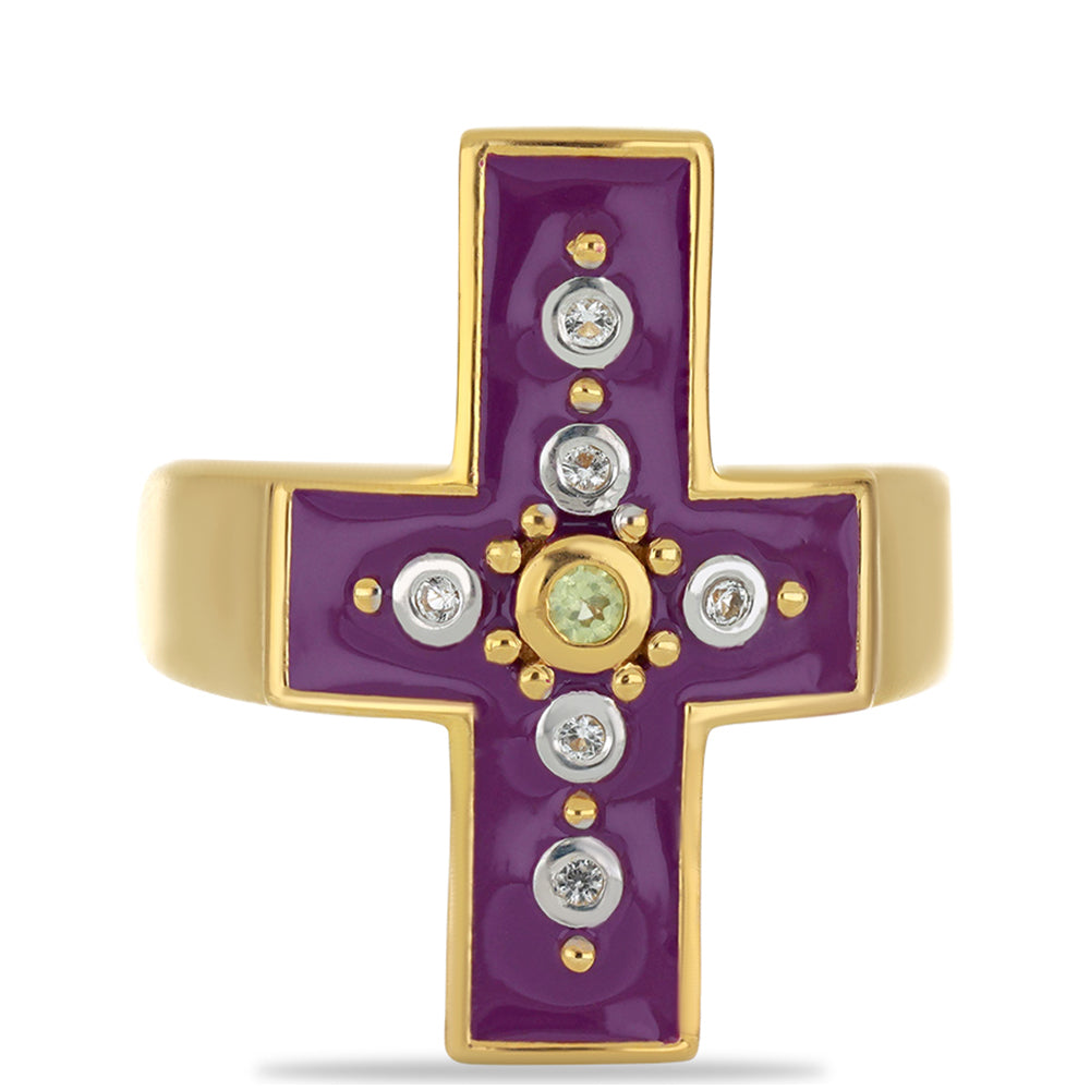 Pozlacený Stříbrný Prsten se Smaltem a Čchang-pajským Peridotem 1 