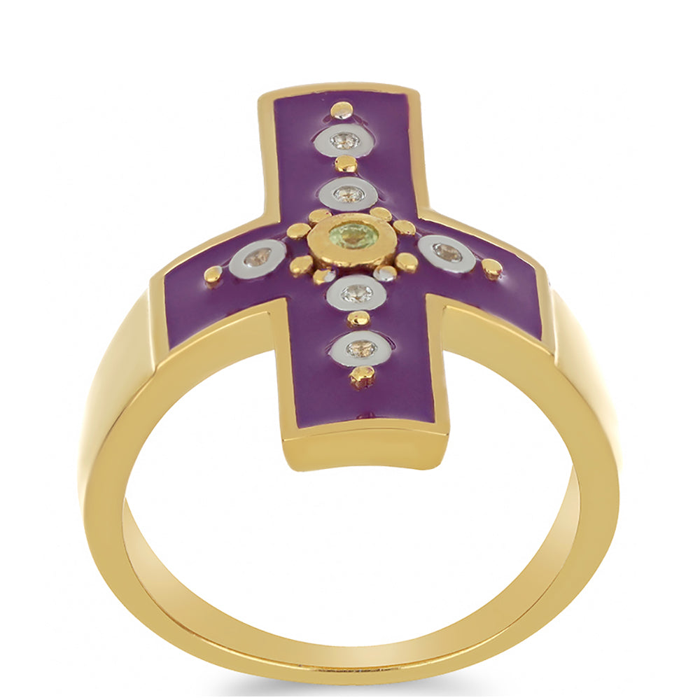 Pozlacený Stříbrný Prsten se Smaltem a Čchang-pajským Peridotem 3 